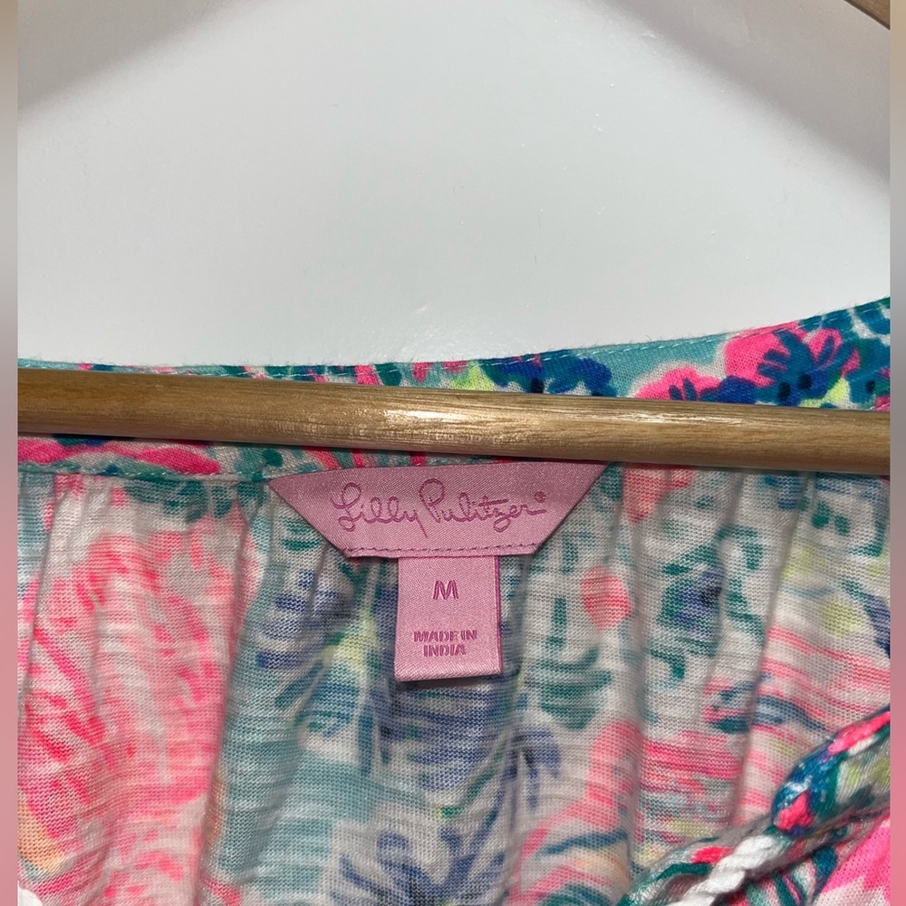 Lilly Pulitzer Del Lago Serene Gypsea Mini Dress Beachy Tassels Fish Sea Size M - Picture 3 of 8